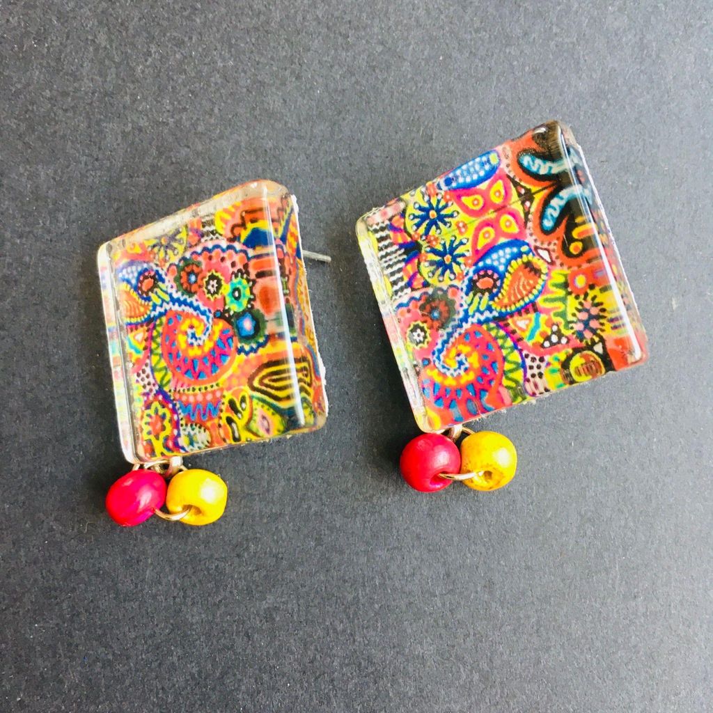 Ehnic-ally Glass Studs with Wooden beads