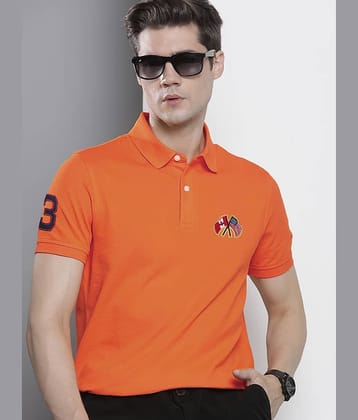 Merriment Pack of 1 Cotton Blend Regular Fit Embroidered Half Sleeves Men's Polo T Shirt ( Orange )