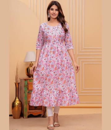 ASHISH PRINT Women Cotton Printed Fit & Flare Dress ( Pink )