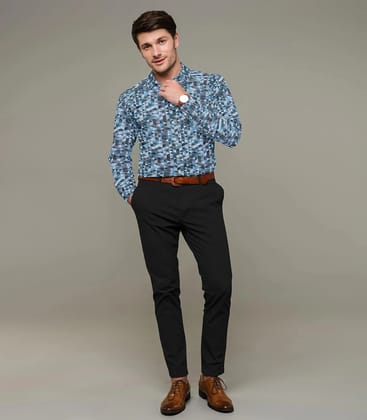 Blue Geometric Printed Formal Shirt-Blue-40 / Blue