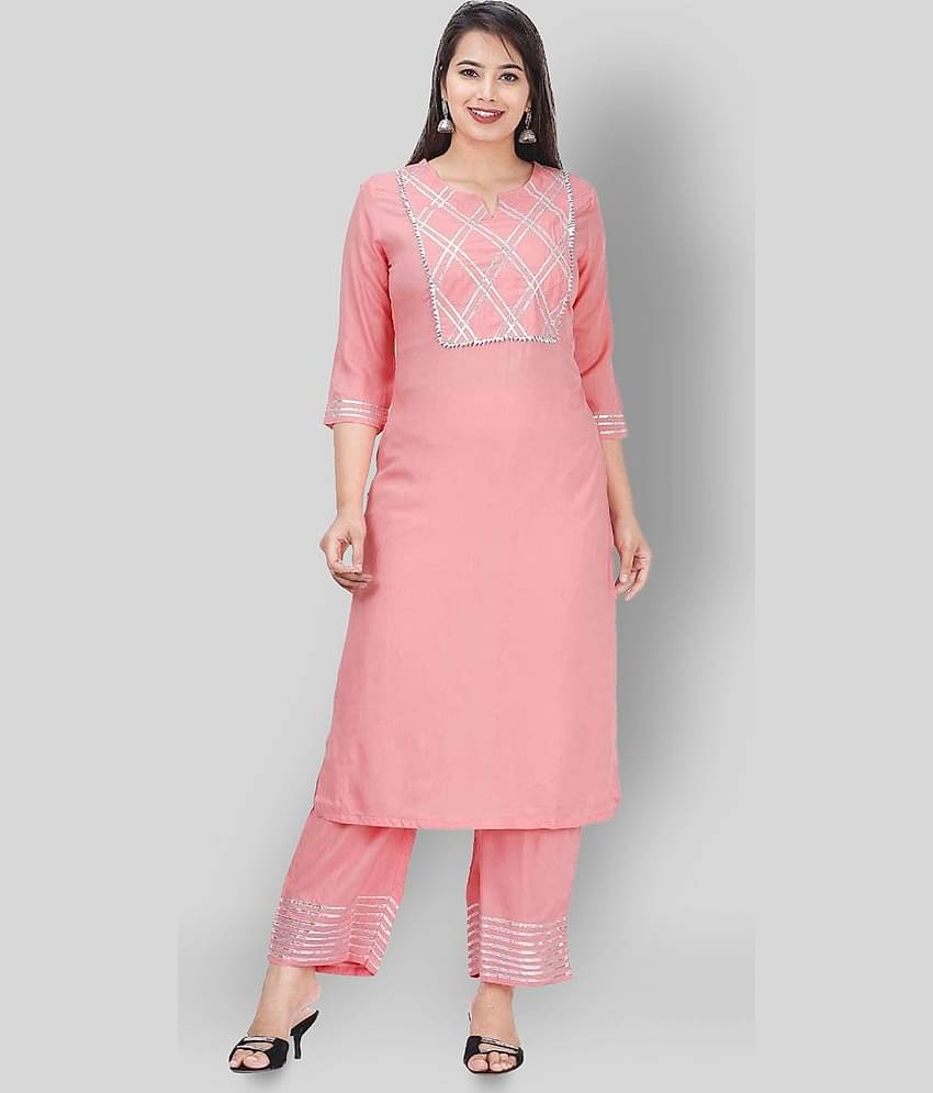 G4Girl - Pink Straight Rayon Women's Stitched Salwar Suit ( Pack of 1 )