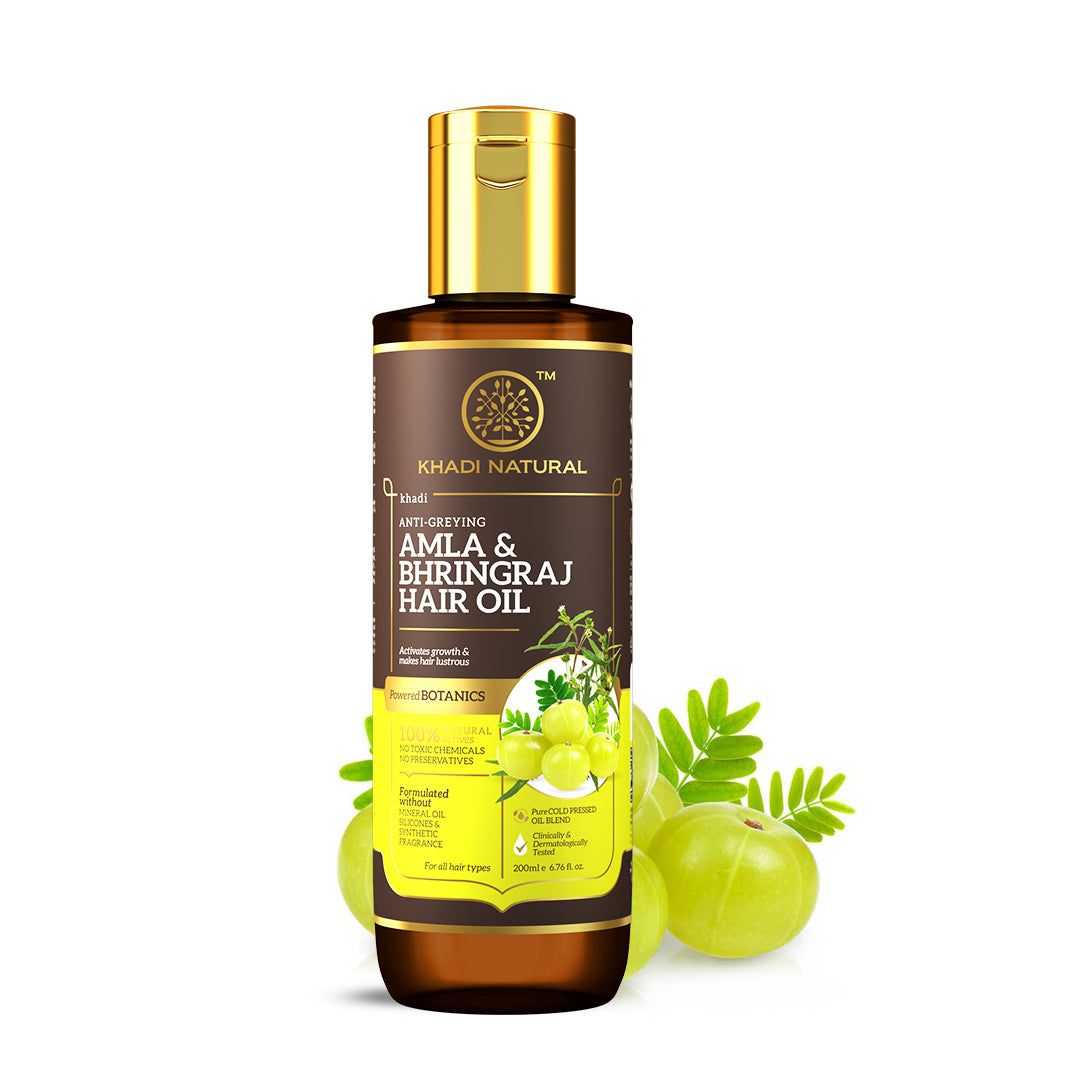 Khadi Natural Amla & Bhringraj Hair Oil - Mineral Oil, Silicones, Synthetic Fragrance Free - 200ml