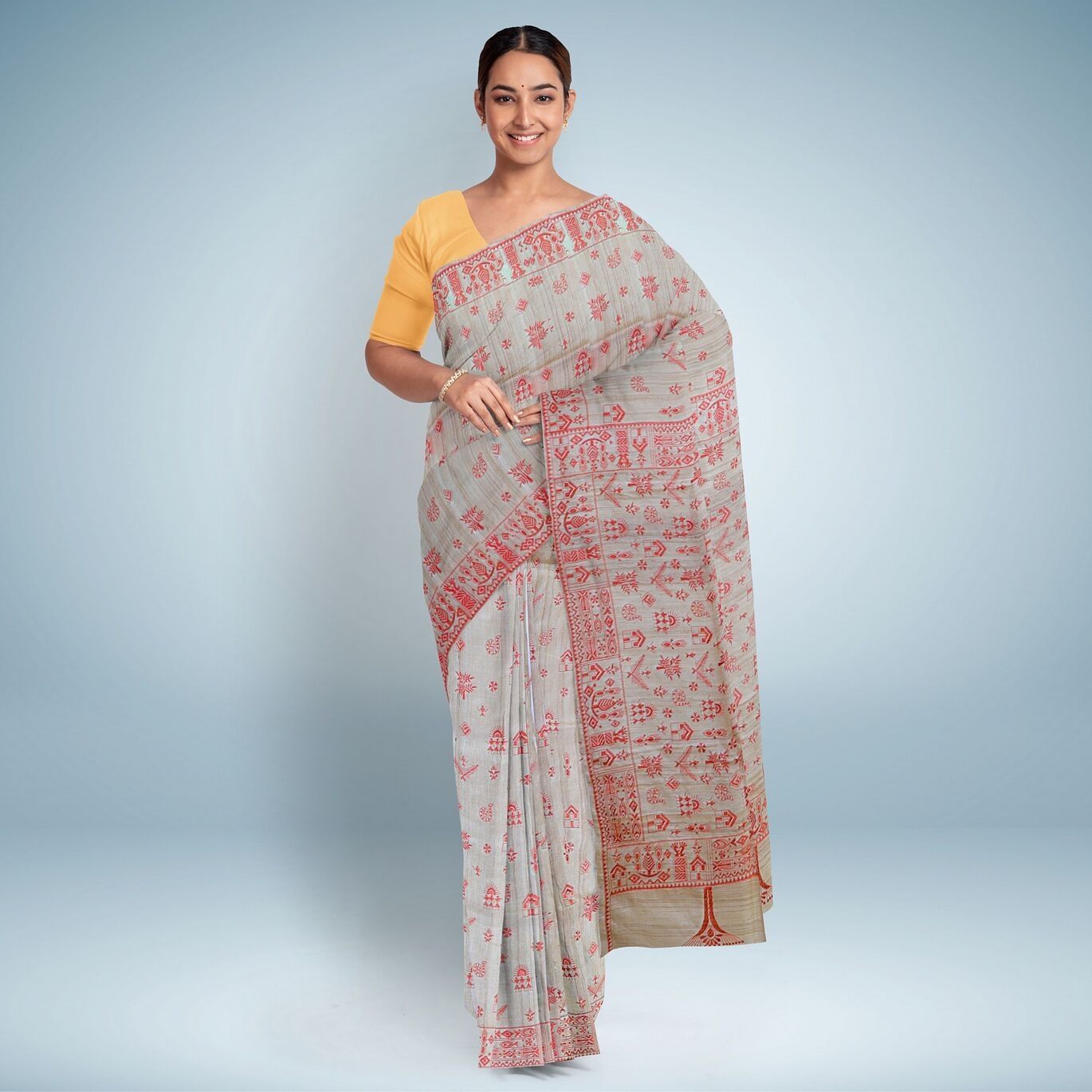 Light Taupe Embroidery Design Tussar Silk Saree