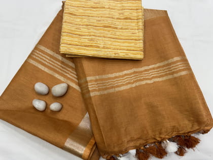 Plain linen Saree
