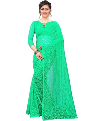 Indy Bliss Net Saree With Unstitched Blouse Piece ( Light Green )