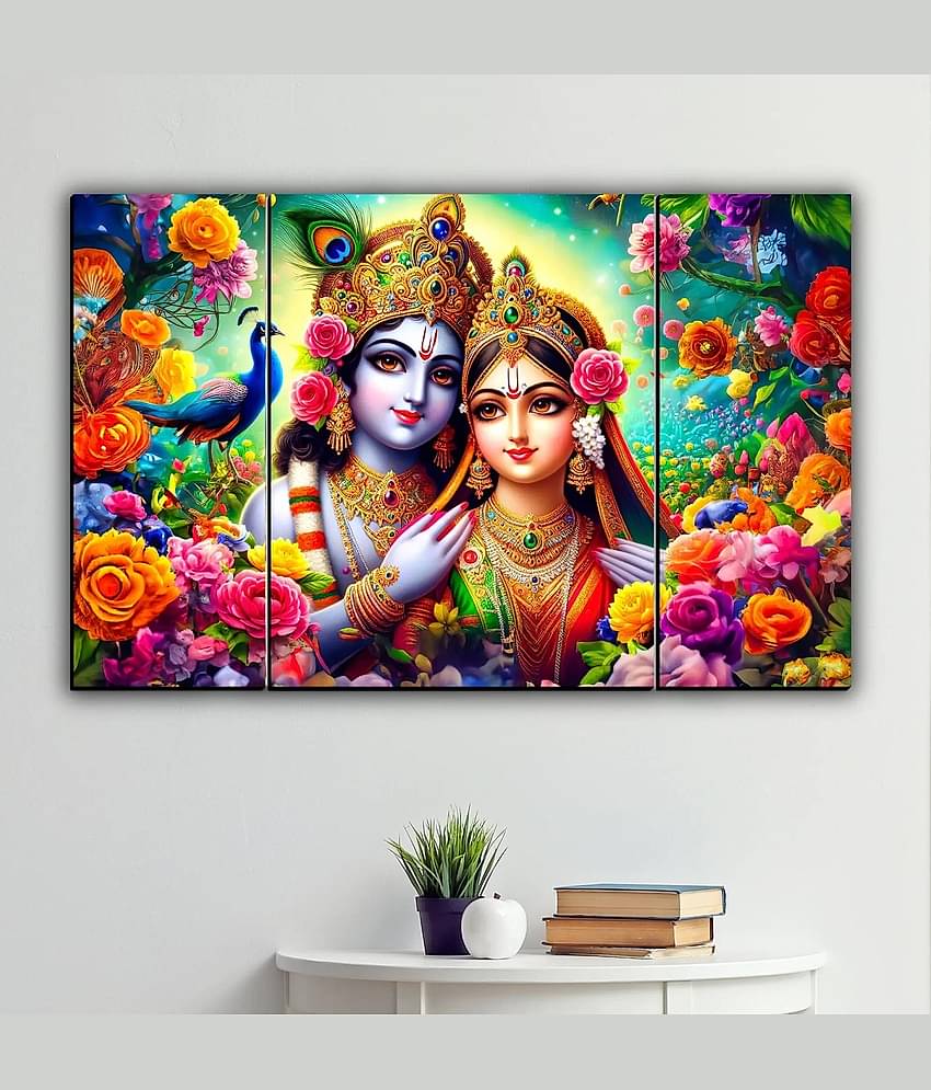 TNFArt Set Of 3 Radha Krishna Wall Paintings For Living Room Gift Items 12 x 18 inch