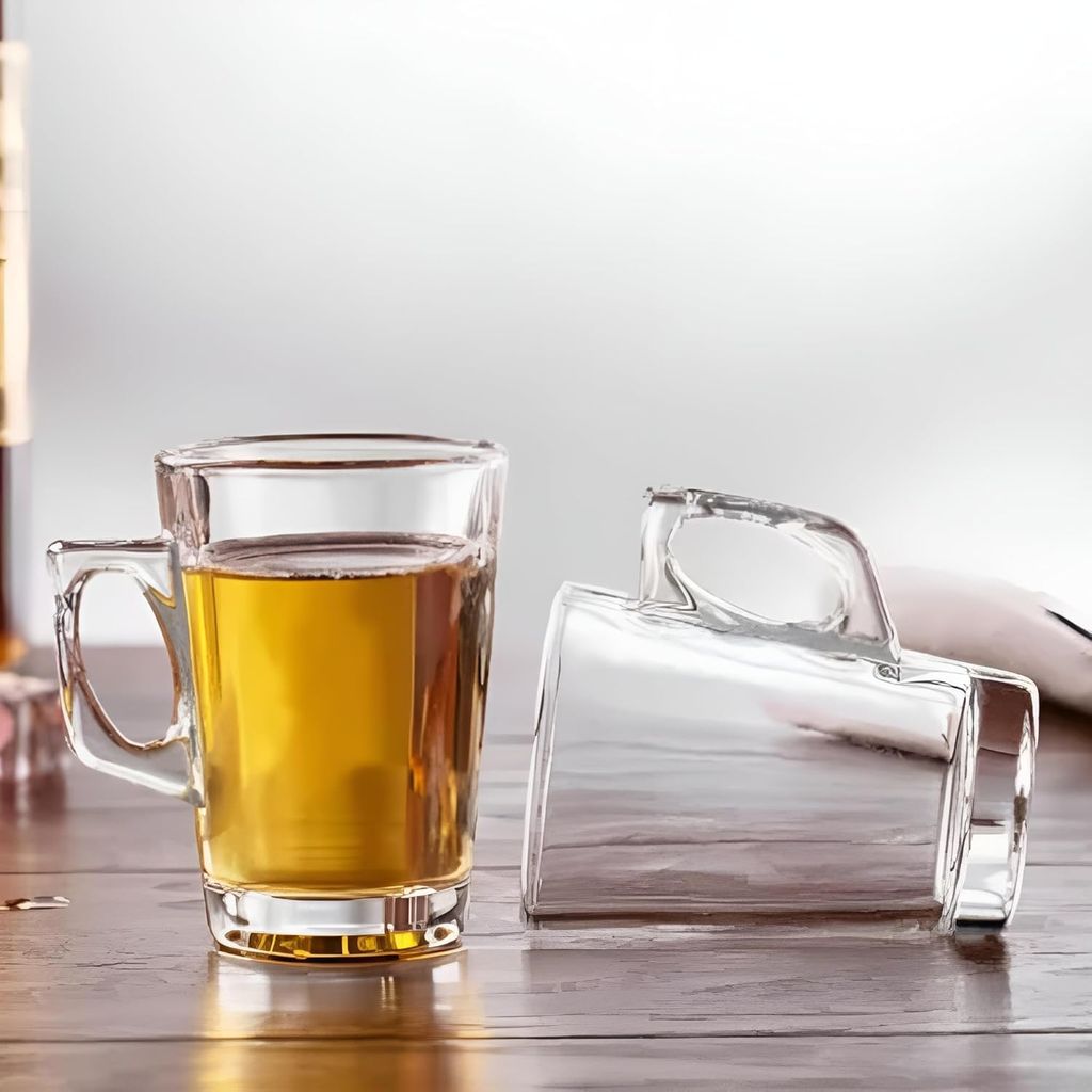 Glass Tea Cup 130 ML Coffee Mug with Handle Transparent Glass Mug Set for Coffee, Tea, Milk, Hot & Cold Drinks | Pack of 6