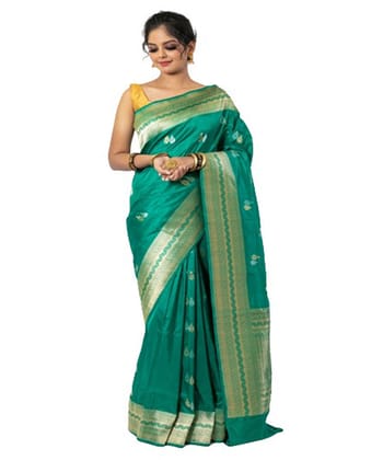 Teal green handloom silk kadua booti banarasi saree