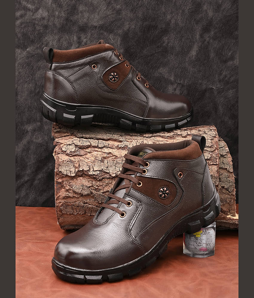 Enrich Field High Ankle Brown Safety Shoes