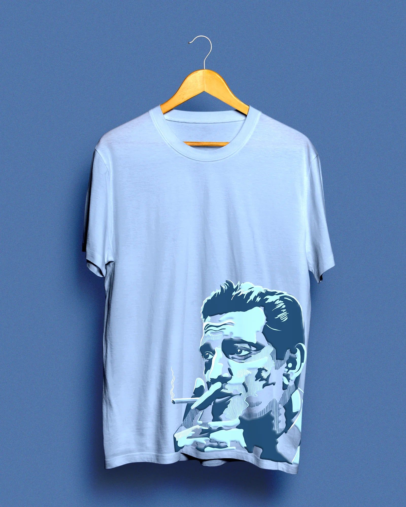 Satyajit Puff Print | Bong Puff Tees | Azure-Light Azure / X-small