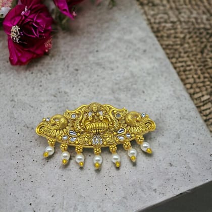 Matte Gold Plated Temple Design Hair Clip/Hair Barrette