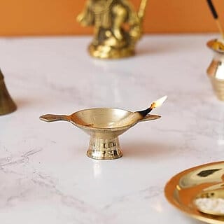Astro-D Pure Brass Diya Oil Lamp for Puja, (Gold, Brass)
