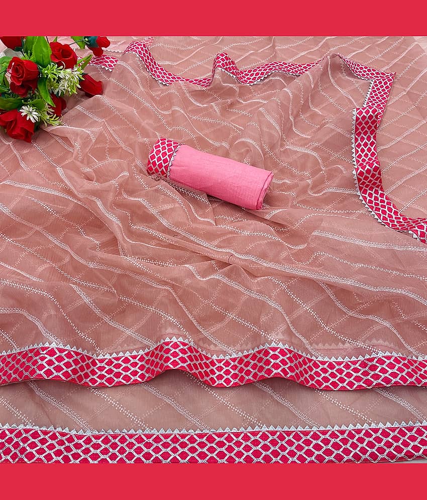 Shree Gullak Silk Lycra Striped Saree With Unstitched Blouse Piece ( Peach )