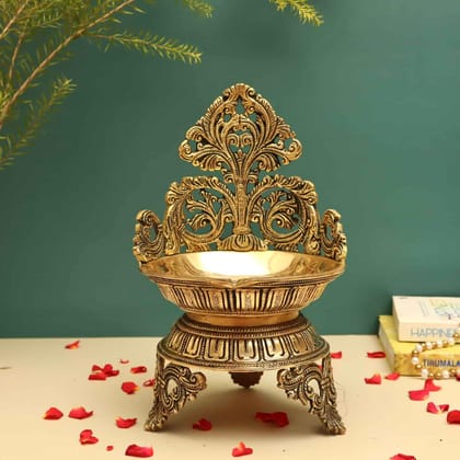 Brass Designer Diya Urli Decorative Bowl Lamp - 11.5 inch Height | Ornate Brass Urli Decorative Bowl Lamp with Intricate Design for Festive Illumination
