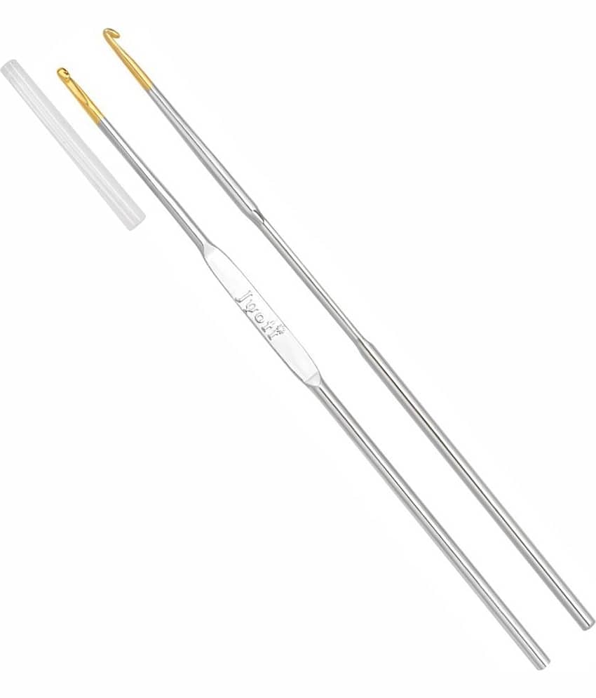 Jyoti Crochet Hook Steel (Gold Point) for Thread Work, Hand Knitted Sewing DIY Craft Weaving Needle, Ideal for Sweaters, Purses, Scarves, and Hats, 15401 (Silver, 5"/12cm of Size 14/0.5mm) - 5 Pcs