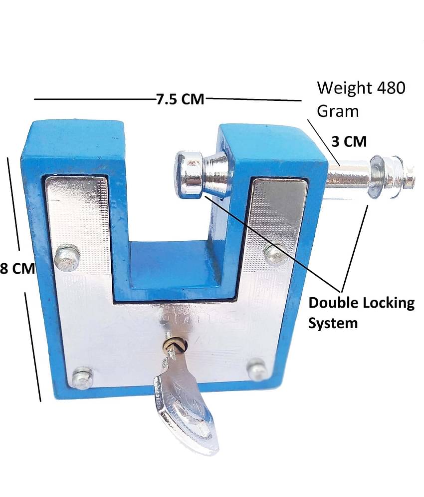 Unikkus Heavy Bar locks for Home, Shop, Offices, Bike, Cycle etc, 3 Keys,100 MM, 10 Levers strong Lock, Double Locking System (Blue)