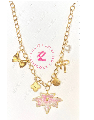 Anti Tarnish Stainless Steel Floral Charm Necklace