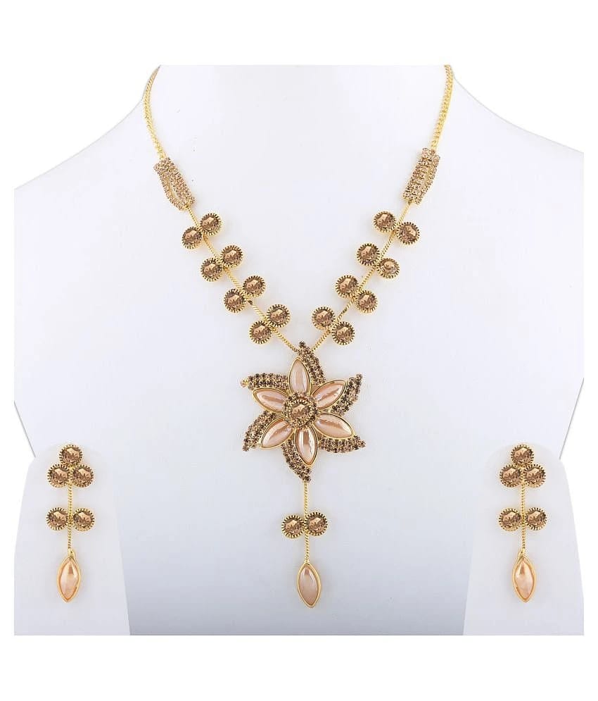 Silver Shine Alloy Golden Contemporary Contemporary/Fashion Antique Necklaces Set - Golden