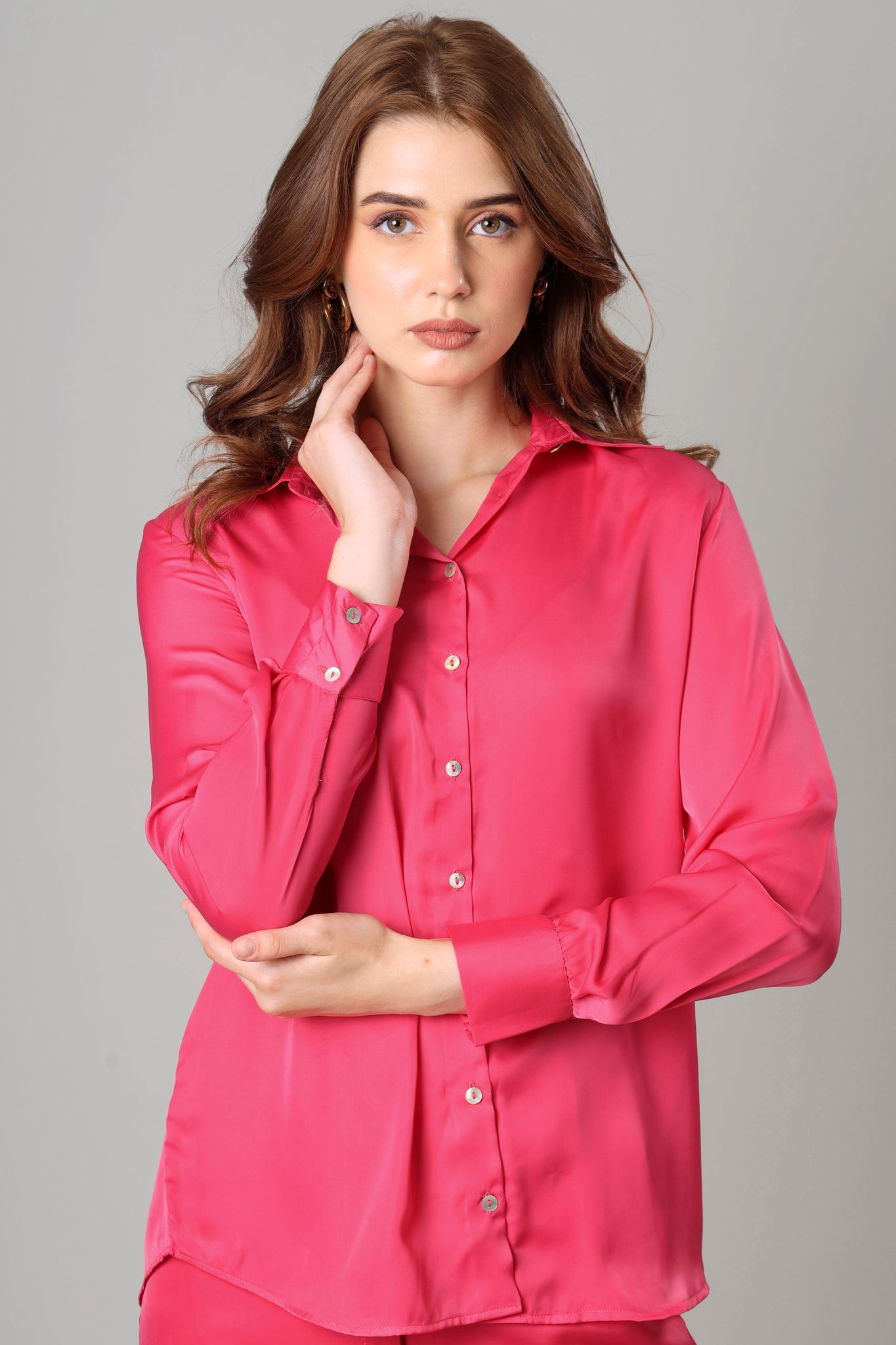 Hot Pink Shirt For Women-XXS / Hot Pink / SH009-PLLZ0008-2.1-NIL-NIL-NIL-NIL-THR012-FS01-NIL-BT002-13-NIL-NIL-NIL
