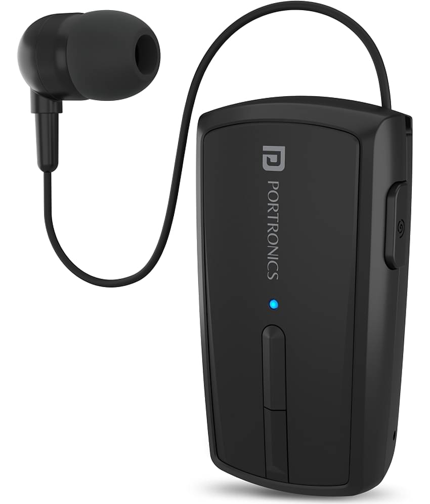 Portronics Harmonics Klip 4:Retractable Bluetooth Earphone ,Black (POR 1102)