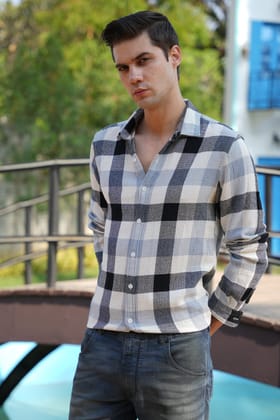 Willa - Textured Check Shirt - Blue-S-38 / BLUE