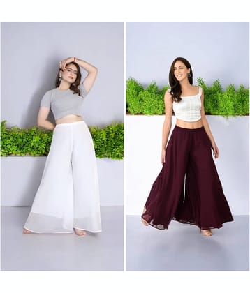 YASHASVI ENTERPRISE - Maroon Georgette Women's Palazzo ( Pack of 2 )