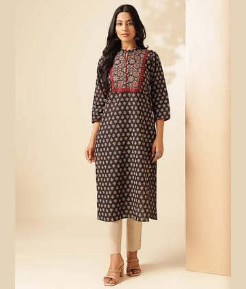 Vbuyz Pack of 1 Cotton Printed Straight Women's Kurti - ( Black )