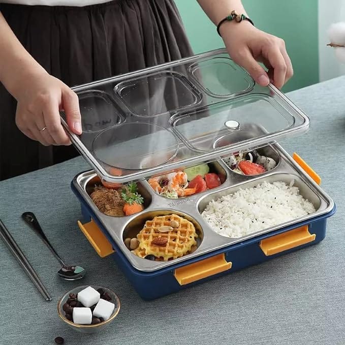 Insulated Lunch Box - Stainless Steel Vaccum Tiffin Box For Boys/Girls/School/Office (5 Compartment Box) - Multicolor