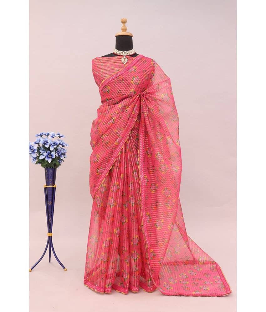 Gullak Organza Printed Saree With Unstitched Blouse Piece ( Mint Green )