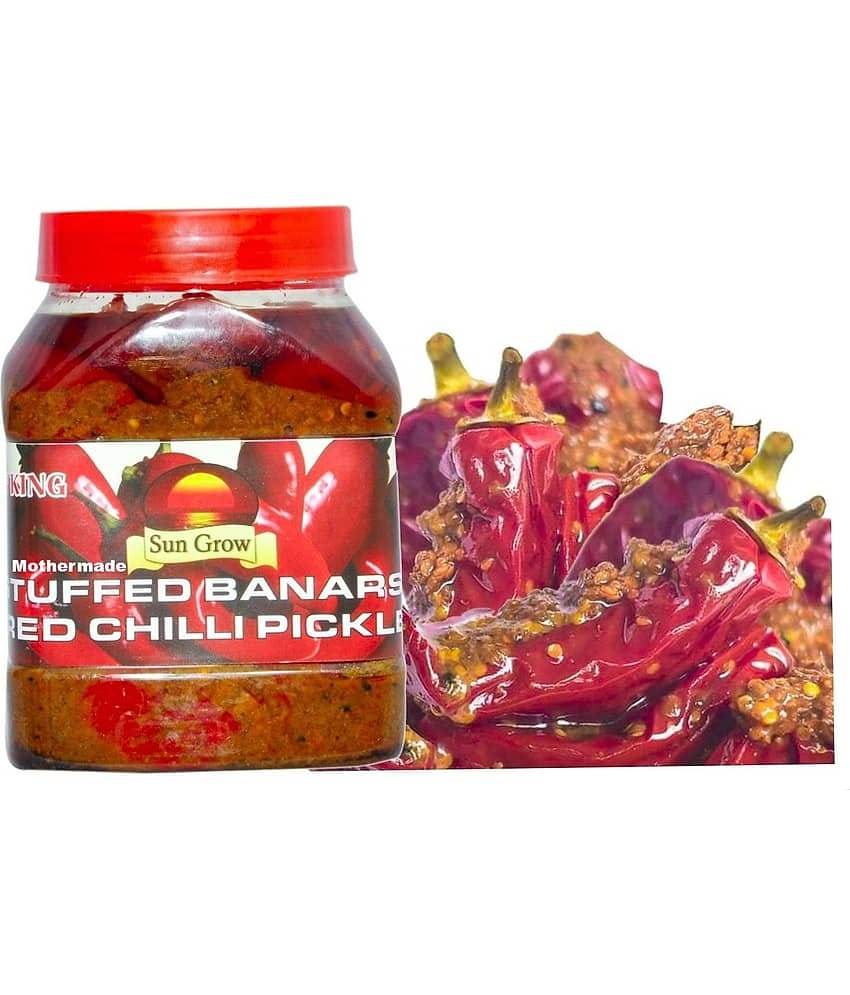 Sun Grow Mothermade Organic HomeMade Stuffed Banarasi Red Chilli Pickle Achaar (Taste of Banaras) Pickle 1 kg