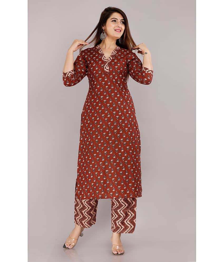 EXPORTHOUSE - Maroon Straight Cotton Women's Stitched Salwar Suit ( Pack of 1 )