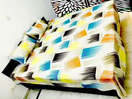 100% Cotton Satin 250 TC Printed Multicolor Double Bedsheet with 2 Pillow Covers - Abstract Print – 90 X 100 Inches (7.5 x 8.3 Feet) by Omkar by R3 Inc.