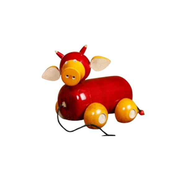 Wooden Ox Cow Car Red