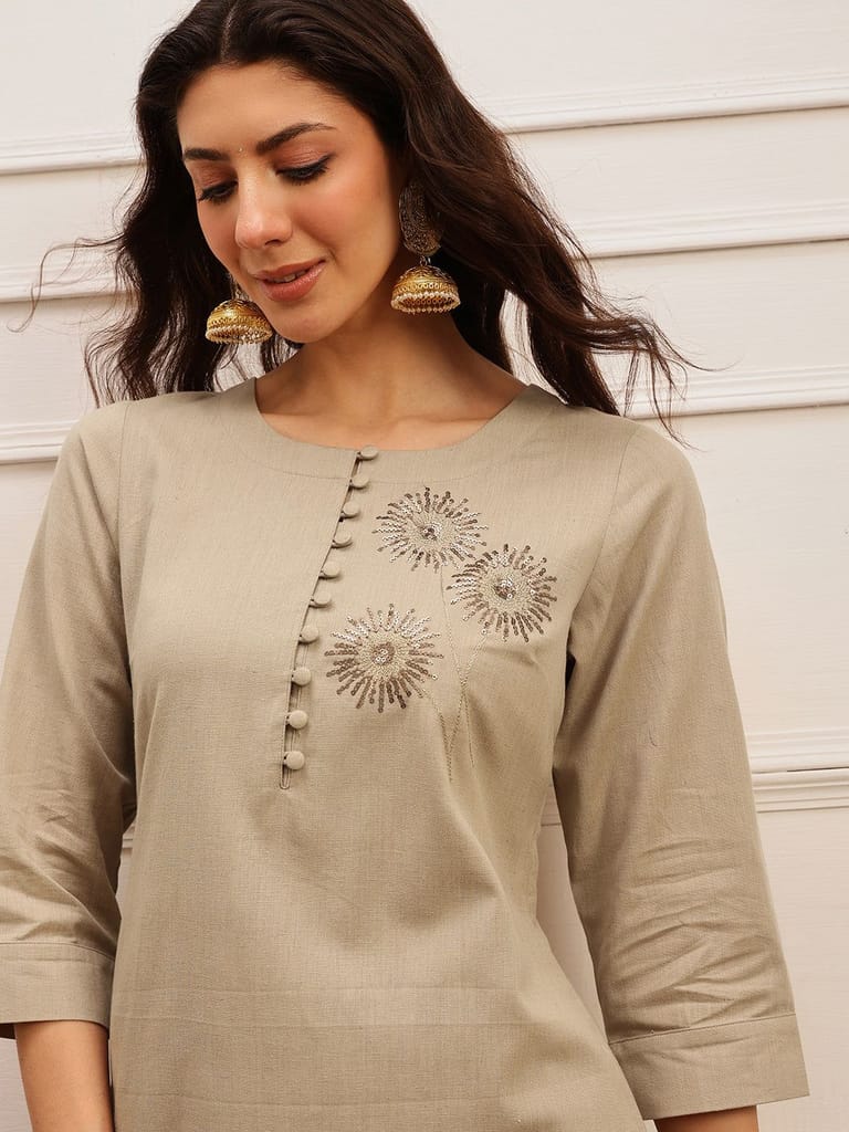 Taupe Grace Embroidered Kurta Set