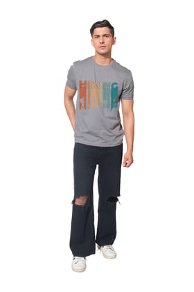 Kinnko Premium Cotton Mens Gray Printed T-Shirt