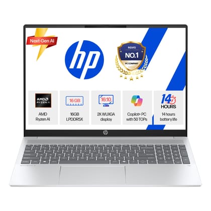 HP Smartchoice OmniBook 5 (Previously Pavilion) 50 Tops, AMD Ryzen AI 5 340 (16GB LPDDR5X, 512GB SSD) WUXGA 2K, 16''/40.6cm, Win11, Office24, Silver, 1.79kg, ag1037au, Type-C Charging, AI Laptop HP Smartchoice OmniBook 5 (Previously Pavilion) 50 Tops, AM