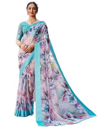 SIRIL Women's Georgette Printed Saree With Unstitched Blouse Piece