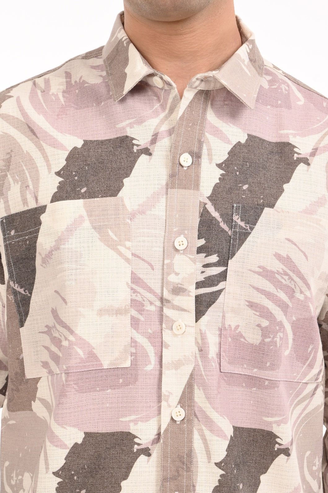 Dusk Terrain Printed Cotton Oversized Shirt-S / Brown
