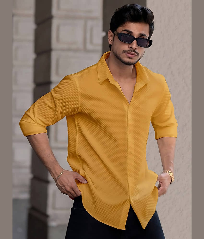 color bucket Cotton Blend Regular Fit Popcorn Textured Full Sleeves Men's Casual Shirt - Yellow ( Pack of 1 )