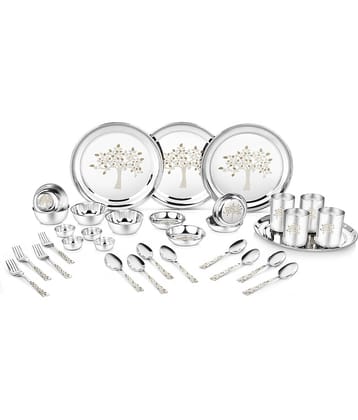 Classic Essentials Laser Printed Stainless Steel Dinner Set ( Pack of 32 ) Silver