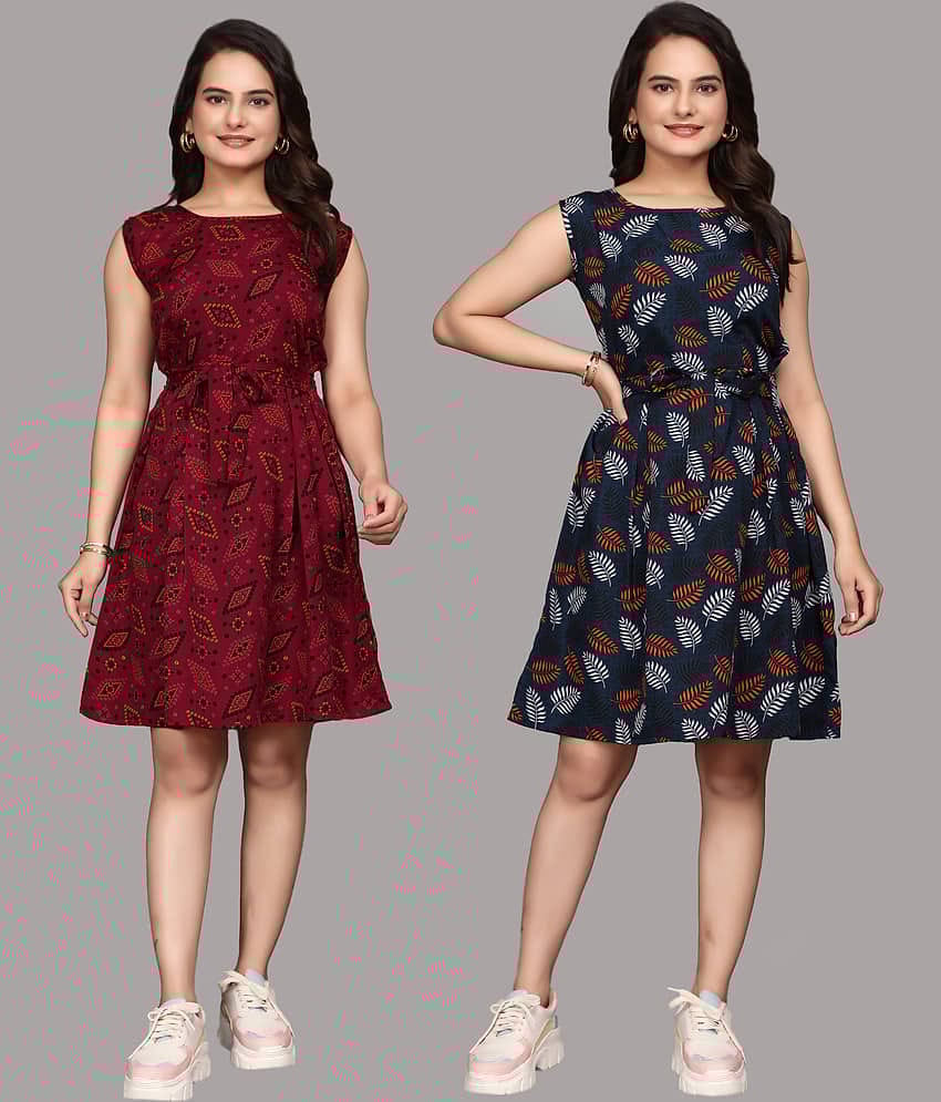 KALAVRITTA Women Crepe Printed Fit & Flare Dress ( Multicolor 2 )