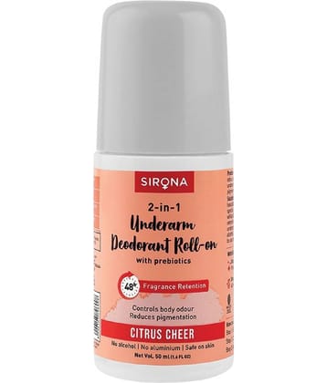 Sirona Underarm Roll On Deodorant for Women & Men | Removes Odour, Long Lasting  | Citrus Cheer - 50ml