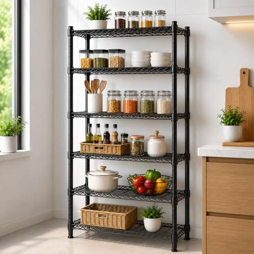 STORACK Height Adjustable Foldable Boltless Wire Shelving Rack Shelves Free Standing Black Finished Multi