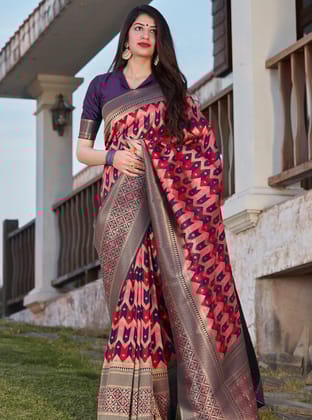 Wine Banarasi Silk Woven Sarees