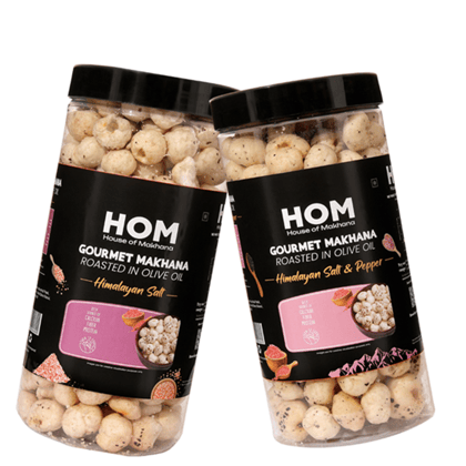 GOURMET MAKHANA Roasted in Olive Oil | Flavors Himalayan Salt and Pepper & Himalayan Salt | Combo Of 2, 65g Each. - 130 gm