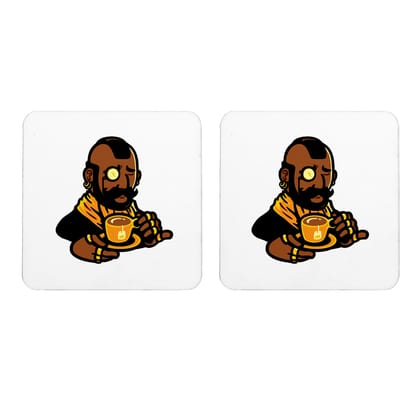 Multicolor Cool Mr T With Tea Set Of 2 Square Wooden Coaster
