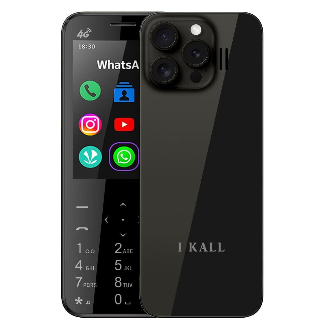 IKALL I1 Pro - 4G Android Keypad Mobile with 2.8" Touch Screen, 2GB RAM, 16GB Storage, WiFi, 4G SIM Support, 3000mAh Battery, Preloaded Wht'sAp, FB, Utube, Insta & More (Starlit Black) Starlit Black