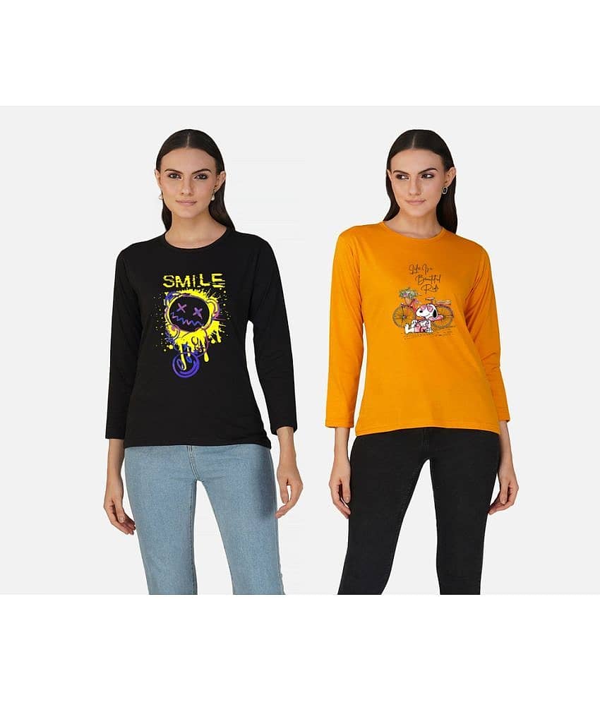 CHOZI Women Cotton Blend Printed Regular Fit Round Neck T-Shirt ( Multi Color )