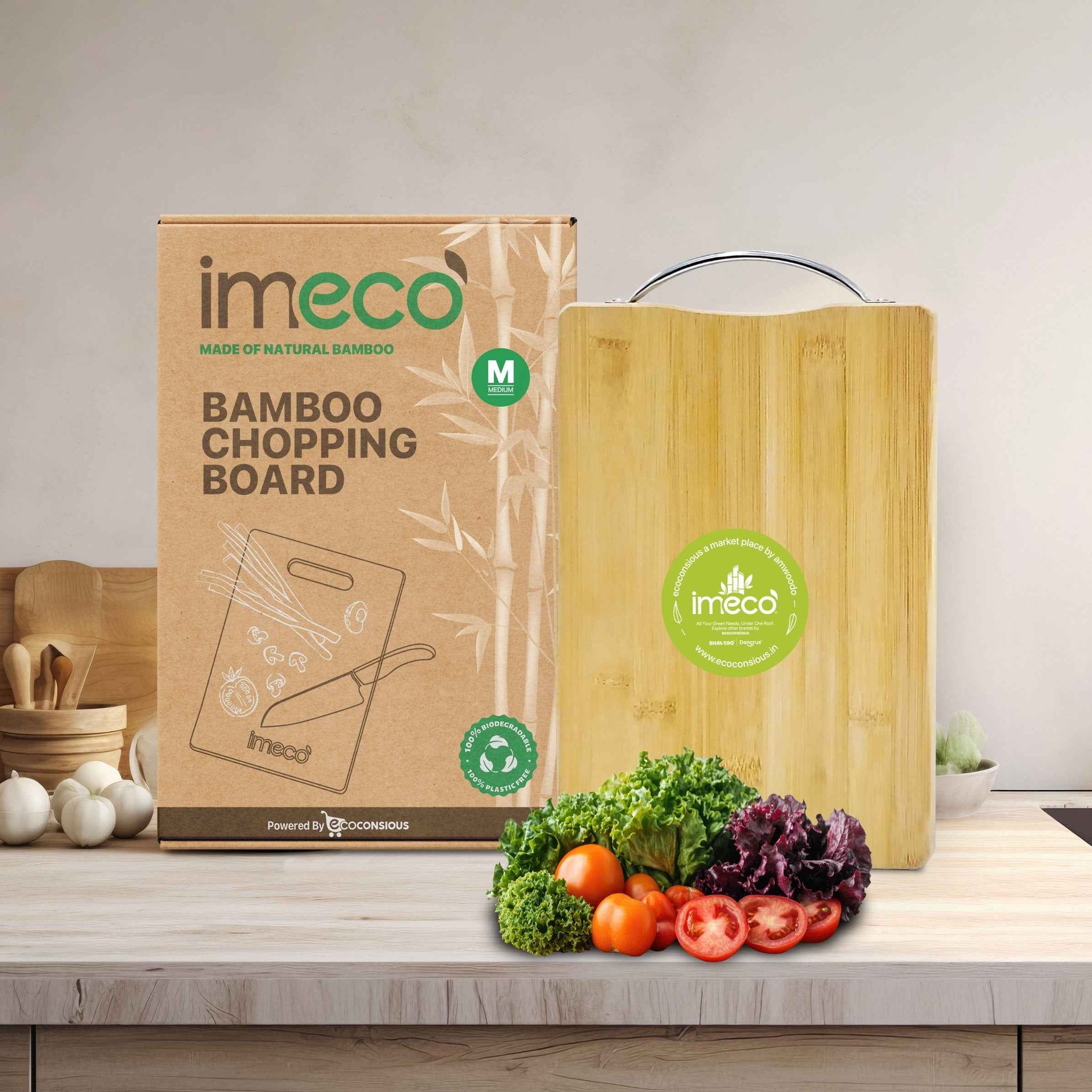 IMECO Dual Sided Bamboo Chopping Board (Medium) | Durable & Eco-Friendly Kitchen Tool | Daily Food Prep