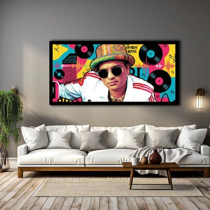 Luminary Vibe Machine – Zubeen Garg Pop Fusion Museum-Quality Cotton Canvas Art for Living Room Décor | Frame Size (127 X 69 Cm) | Frame Type (Black) | 5-Year Warranty